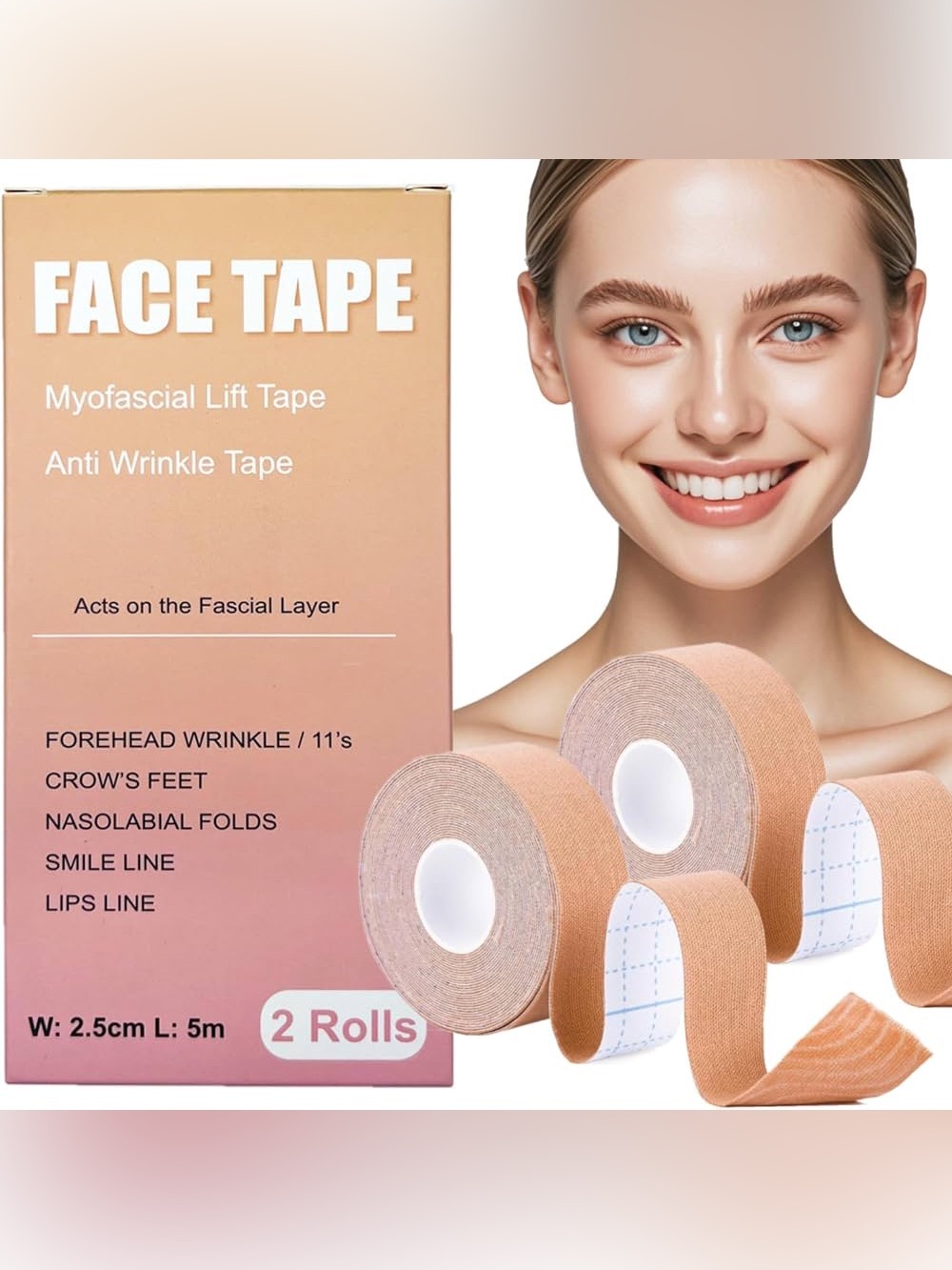 Face Tape Facial Lift Tape - Beige Skin Tone Wrinkle Tape (2 Rolls)